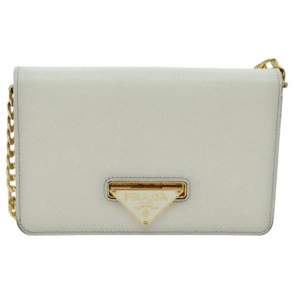PRADA Chain Shoulder Bag Safiano leather White Gold - Picture 10 of 15